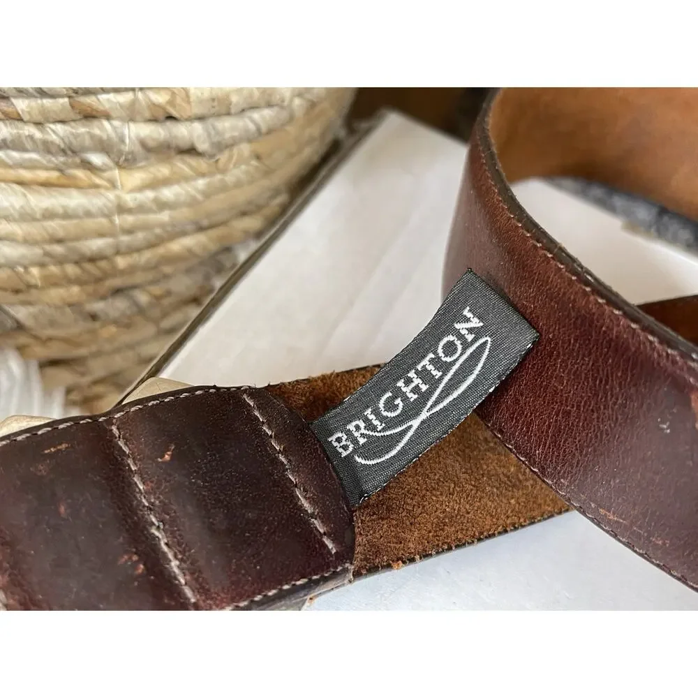 Vintage Brighton Sundance Brown Leather Belt Ornate Filigree Buckle USA Small